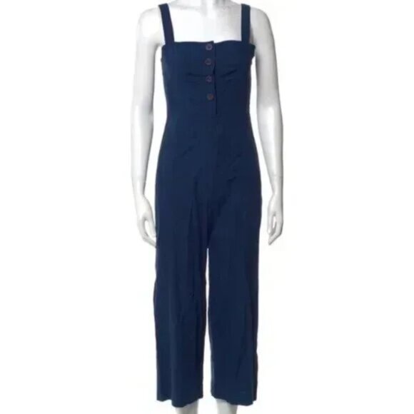 STAUD Boats At The Dock Deep Ocean Blue Buttoned Jumpsuit - Picture 3 of 15